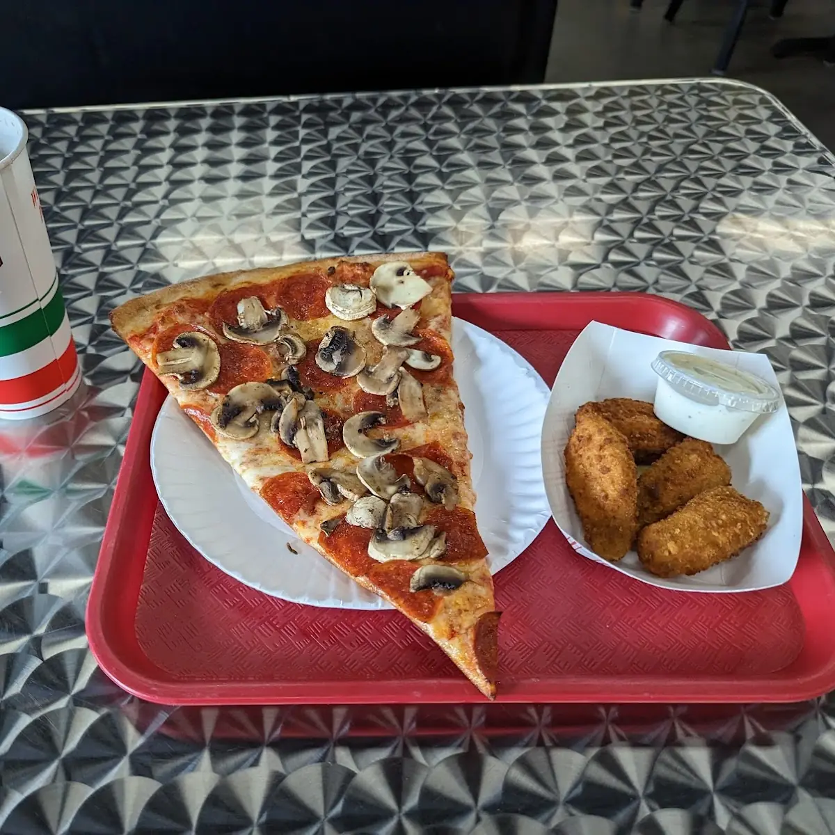 Mushroom and Pepperoni Pizza Slice