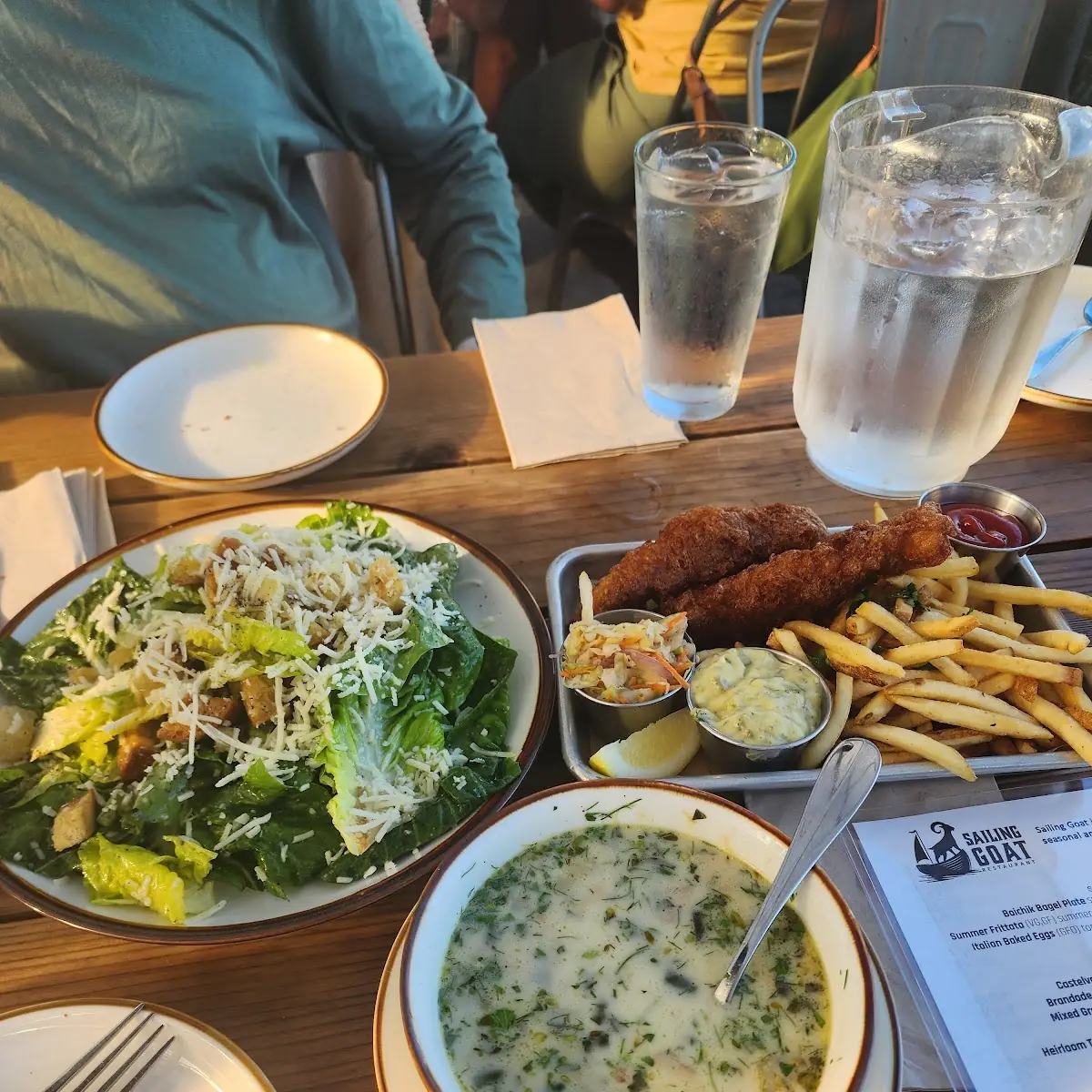 Fish and Chips Ceasar Salad and Fish Soup