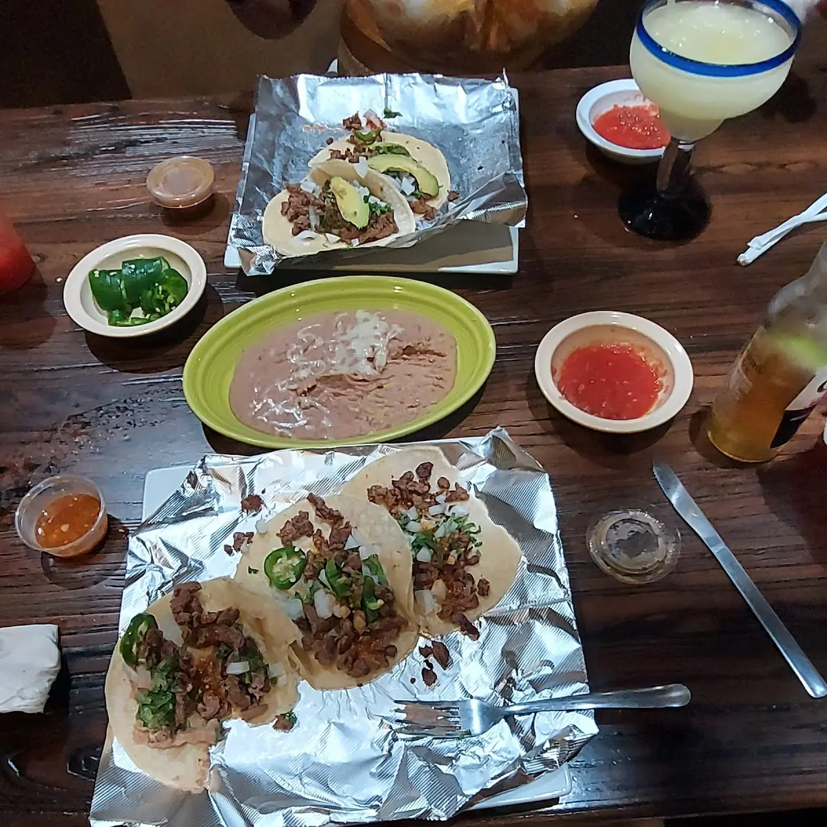 Steak Taco on Corn with Fresh Refried Beans