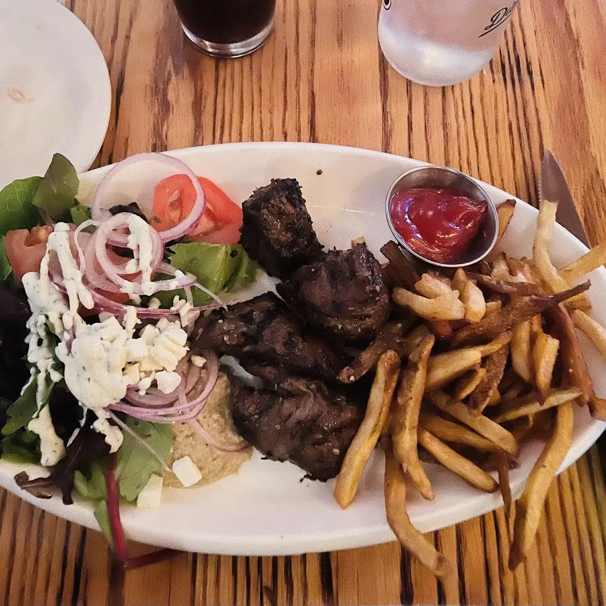 Grilled Lamb with Greek Salad and Fries