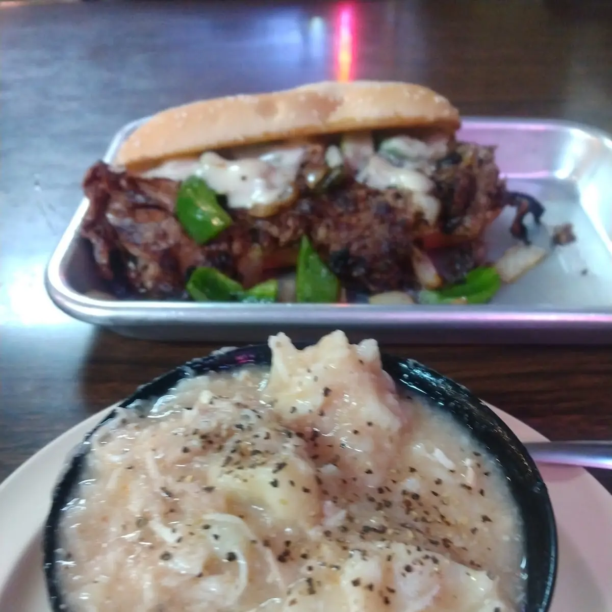 Chicken Dumplings Soup and Philly Cheese Sandwich