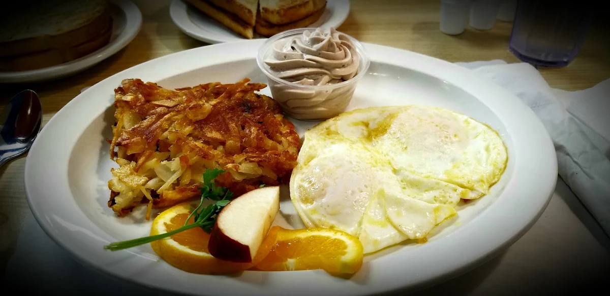 Eggs over Easy Hash Browns and Chocolate Mousse