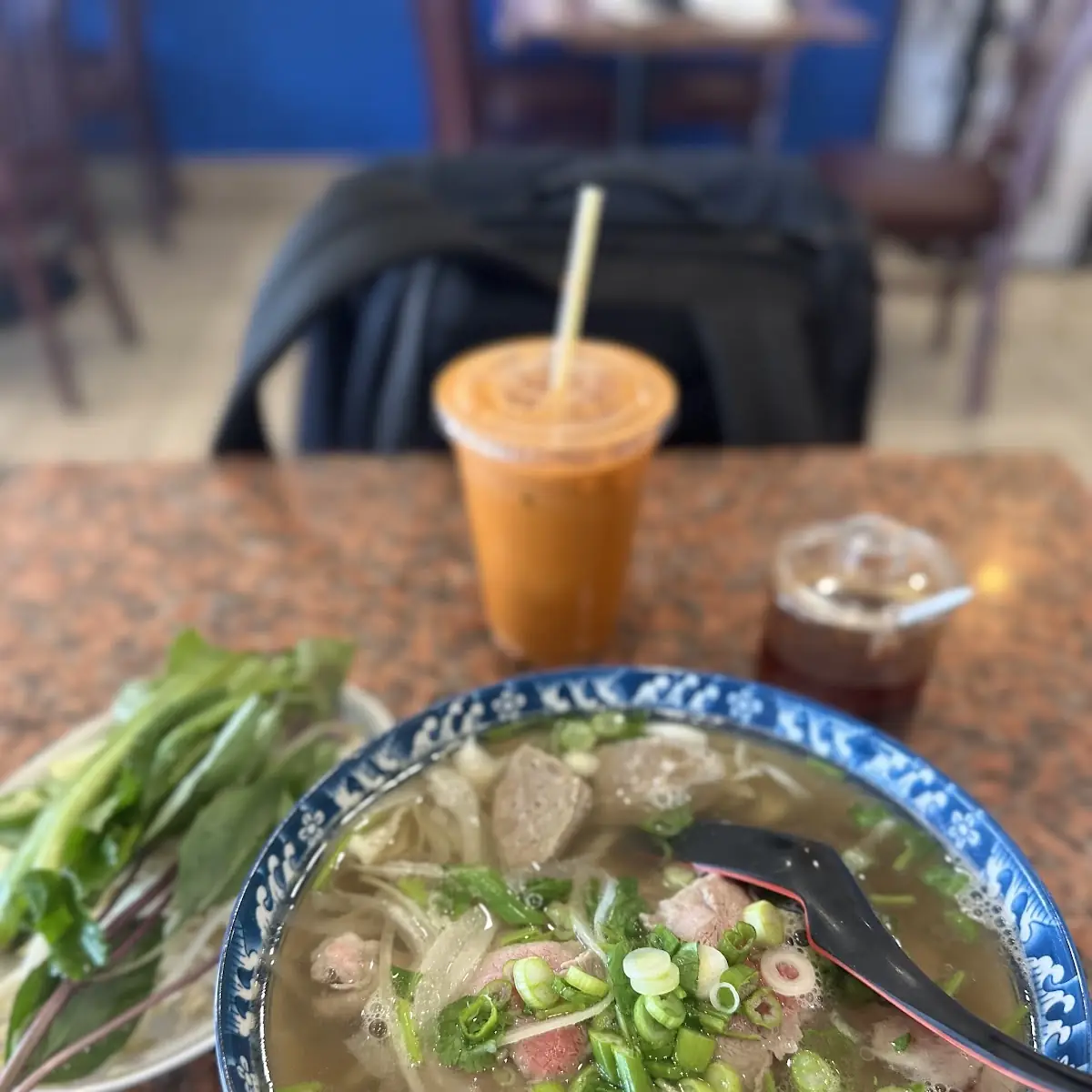 Beef Pho and Thai Iced Tea