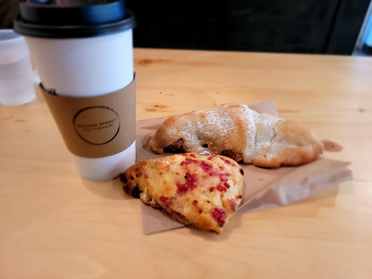Almond Croissant and a White Chocolate Raspberry Scone