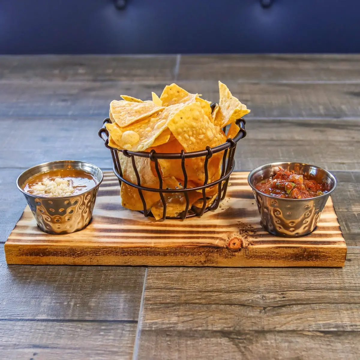 Chips Salsa and Refried Beans