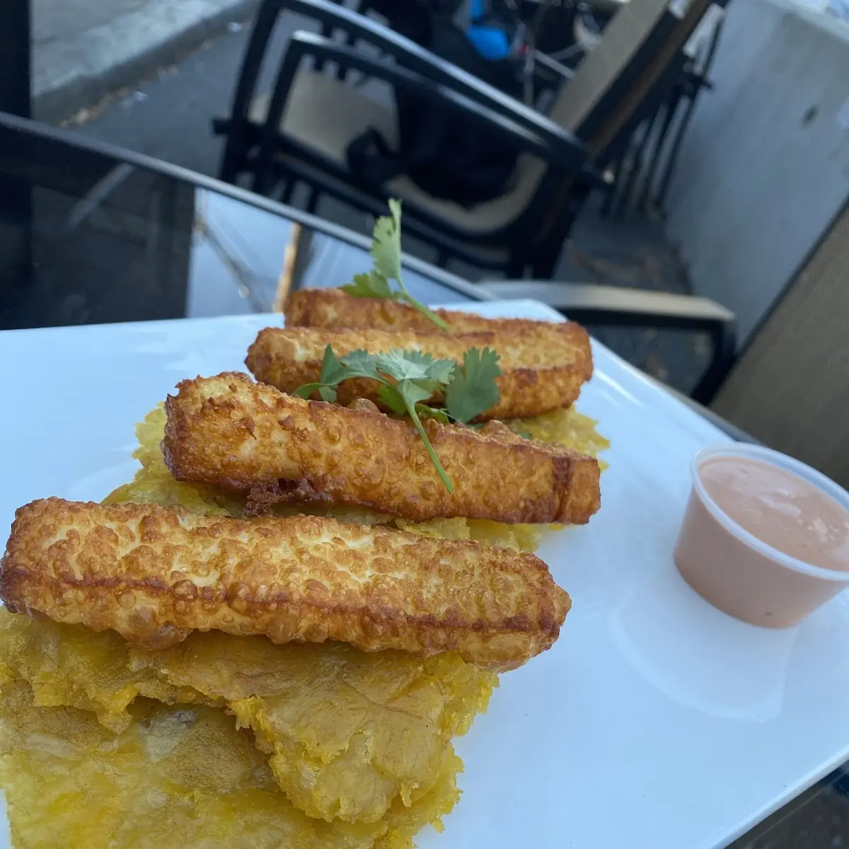 Golden Plantain Chips with Fried Cheese