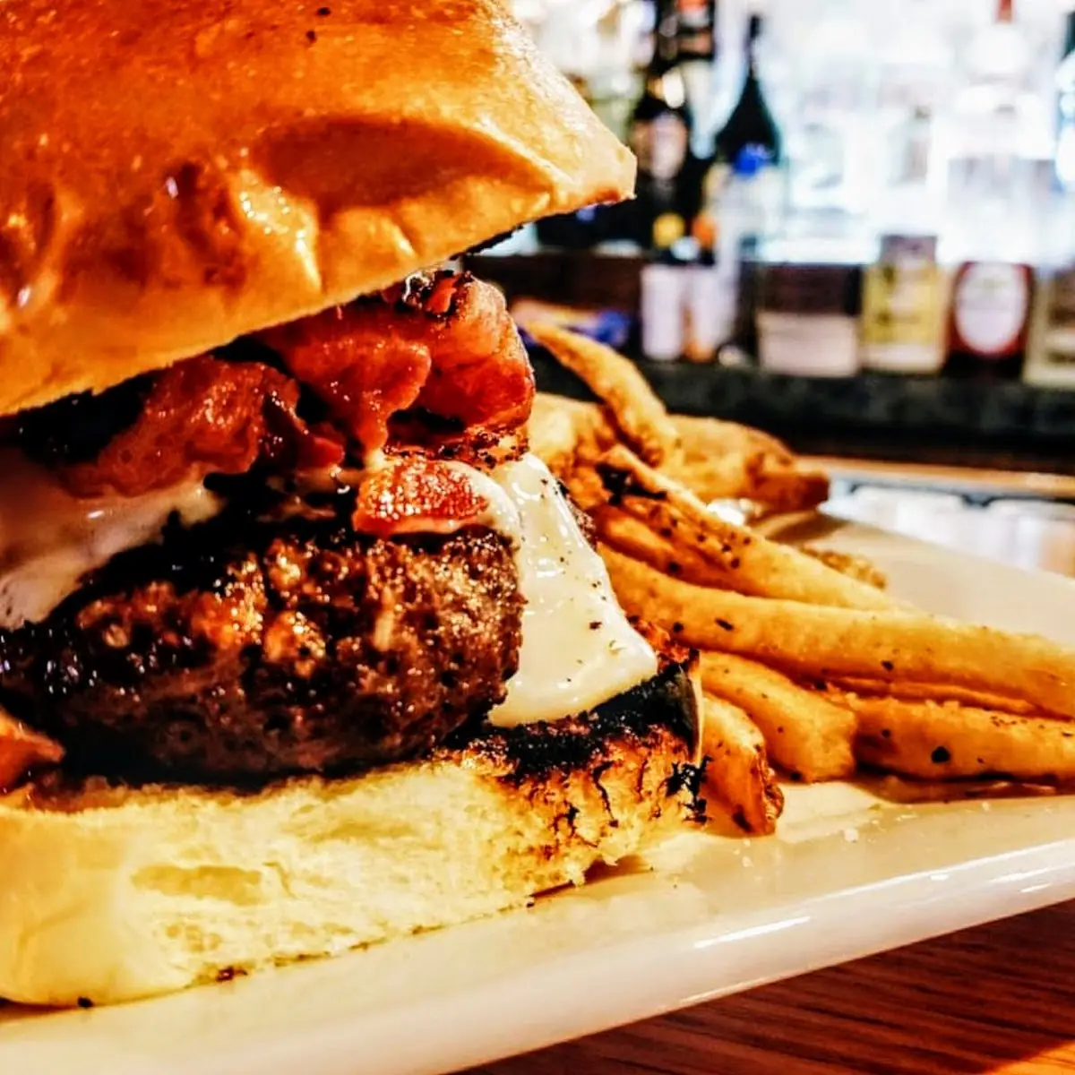 Whisky BBQ Bacon & Onion Ring Cheeseburger