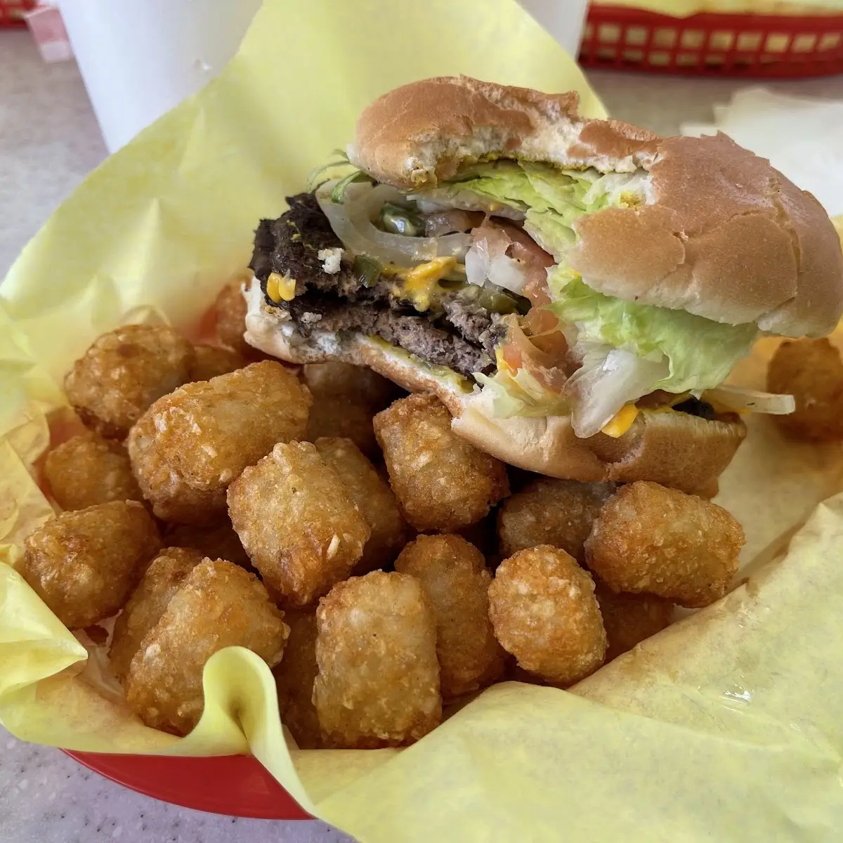 Double Cheeseburger with Tater Tots