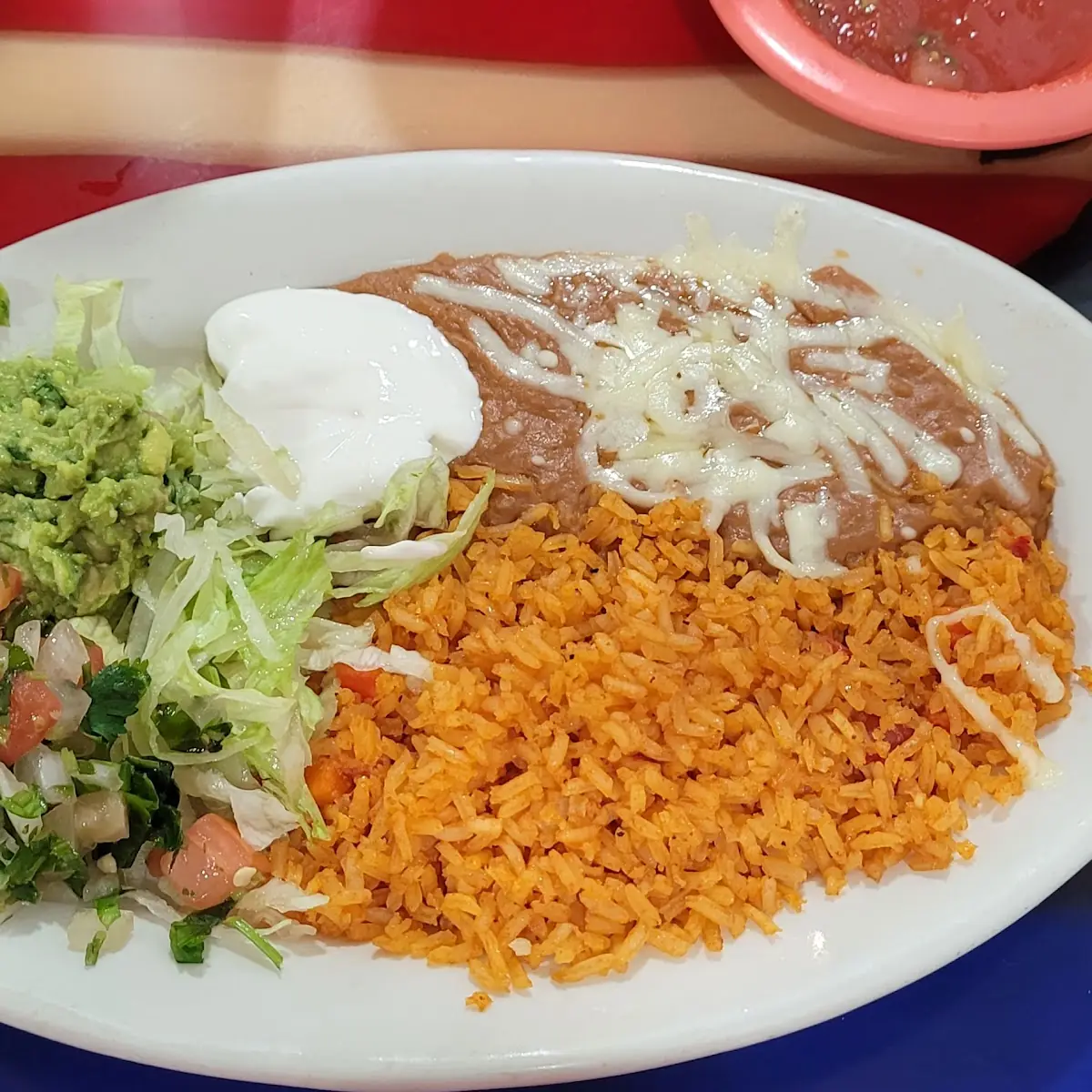 Mexican Rice Refried Beans and Salad