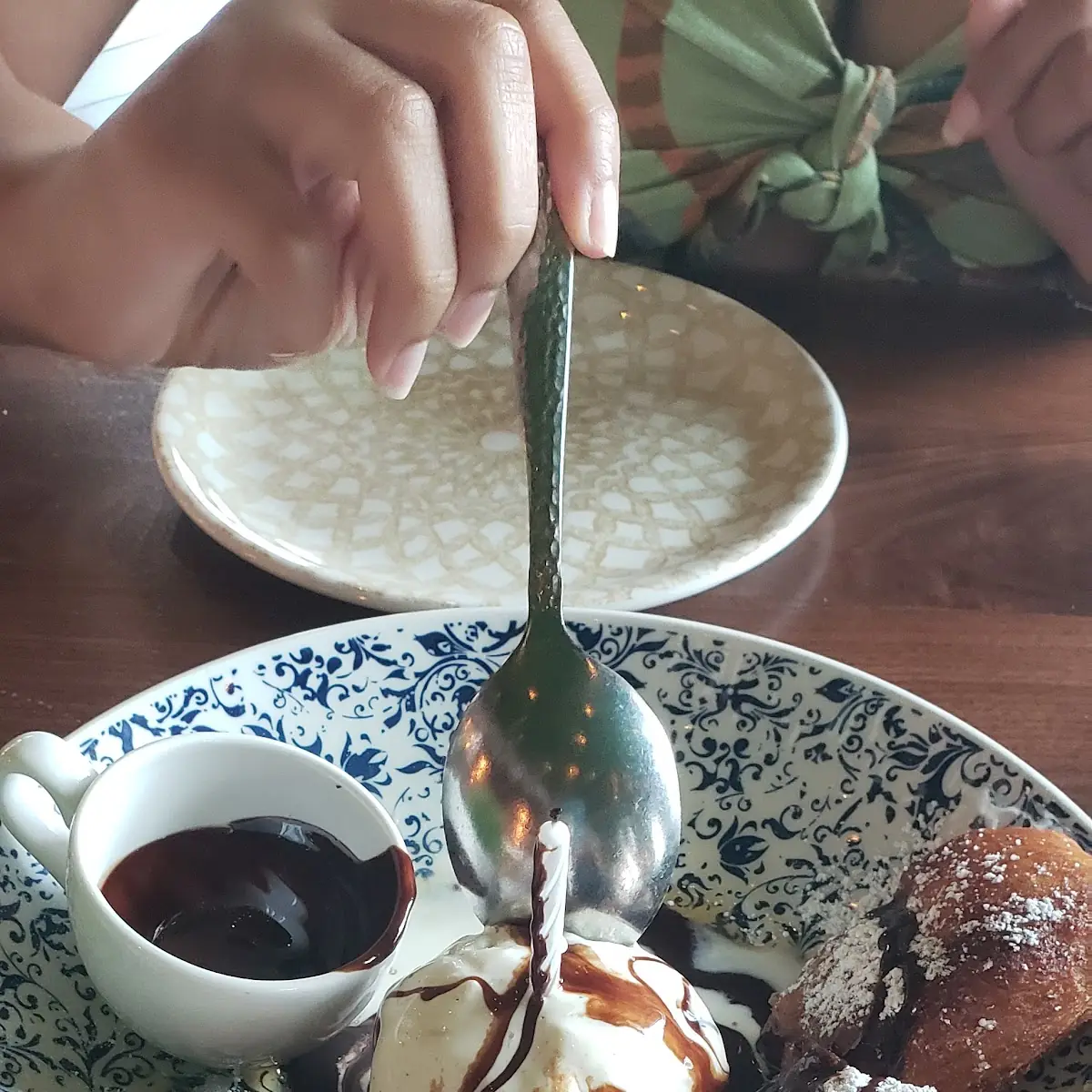 Donuts with Ice Cream and Chocolate Syrup