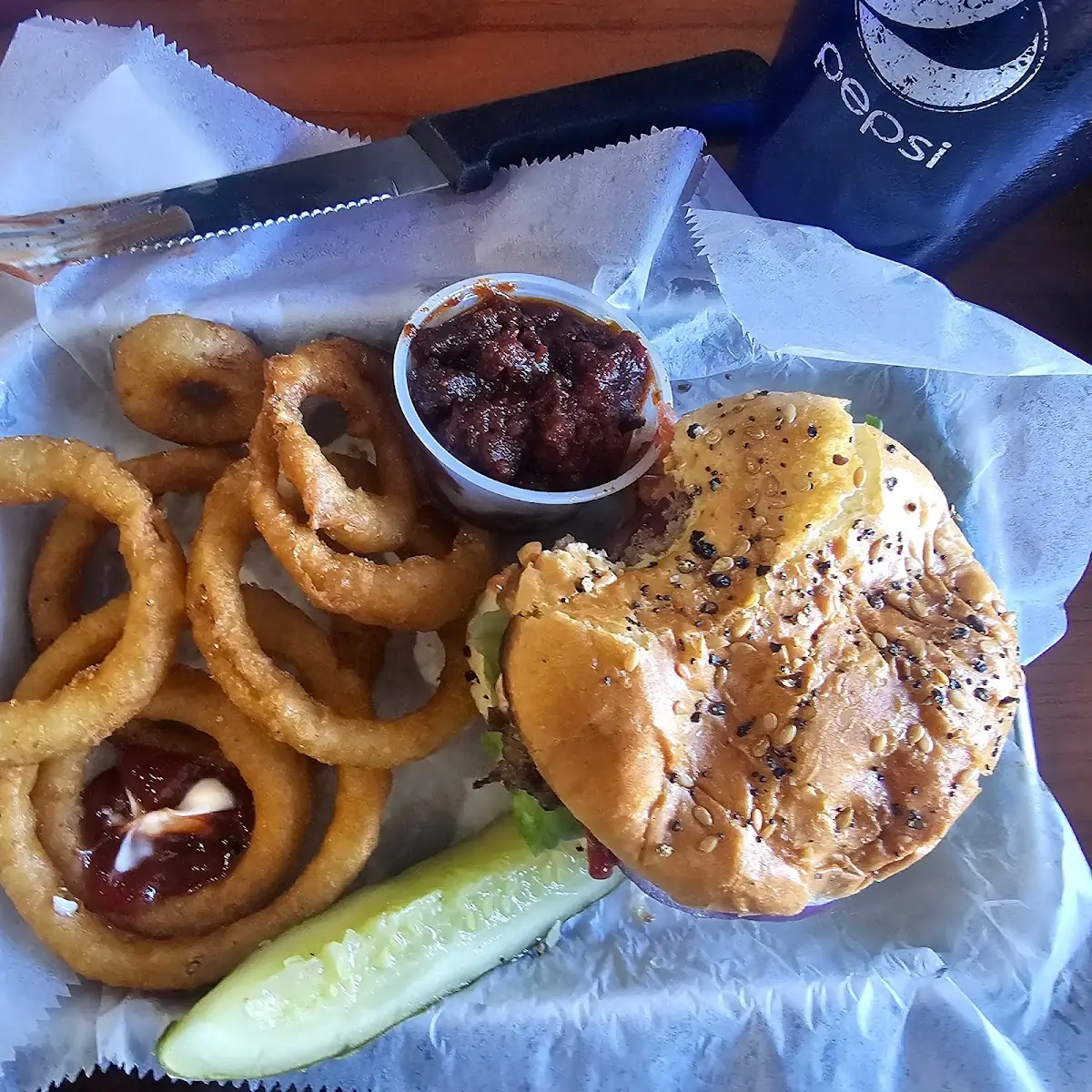 Classic Cheeseburger with Onion Rings