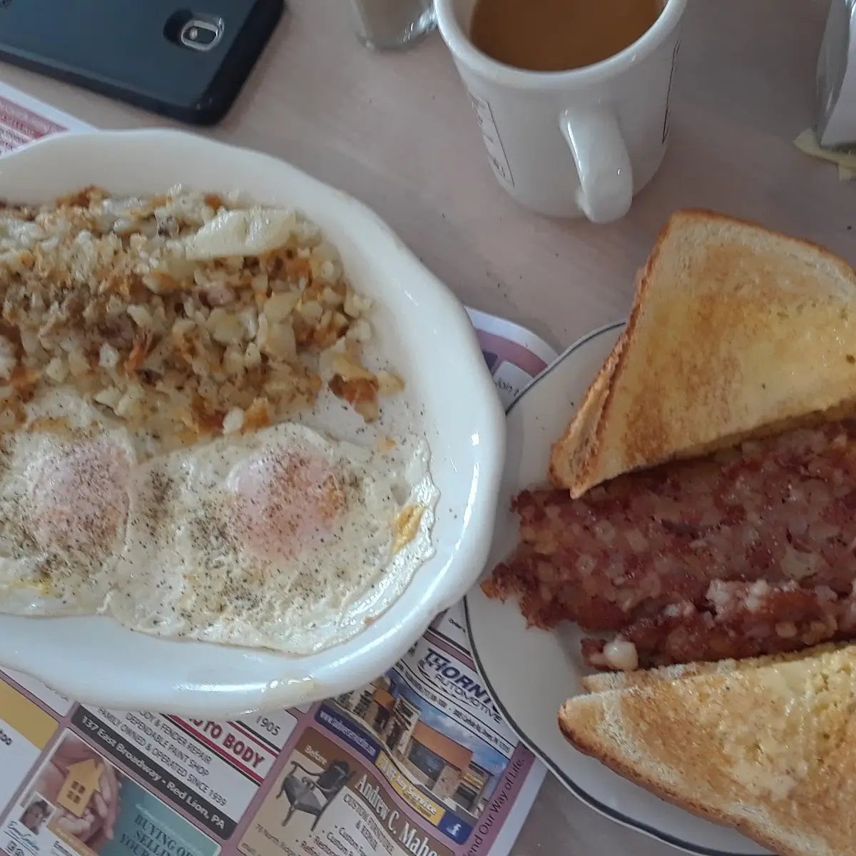 Eggs over Easy Home Fries and Corned Beef Hash