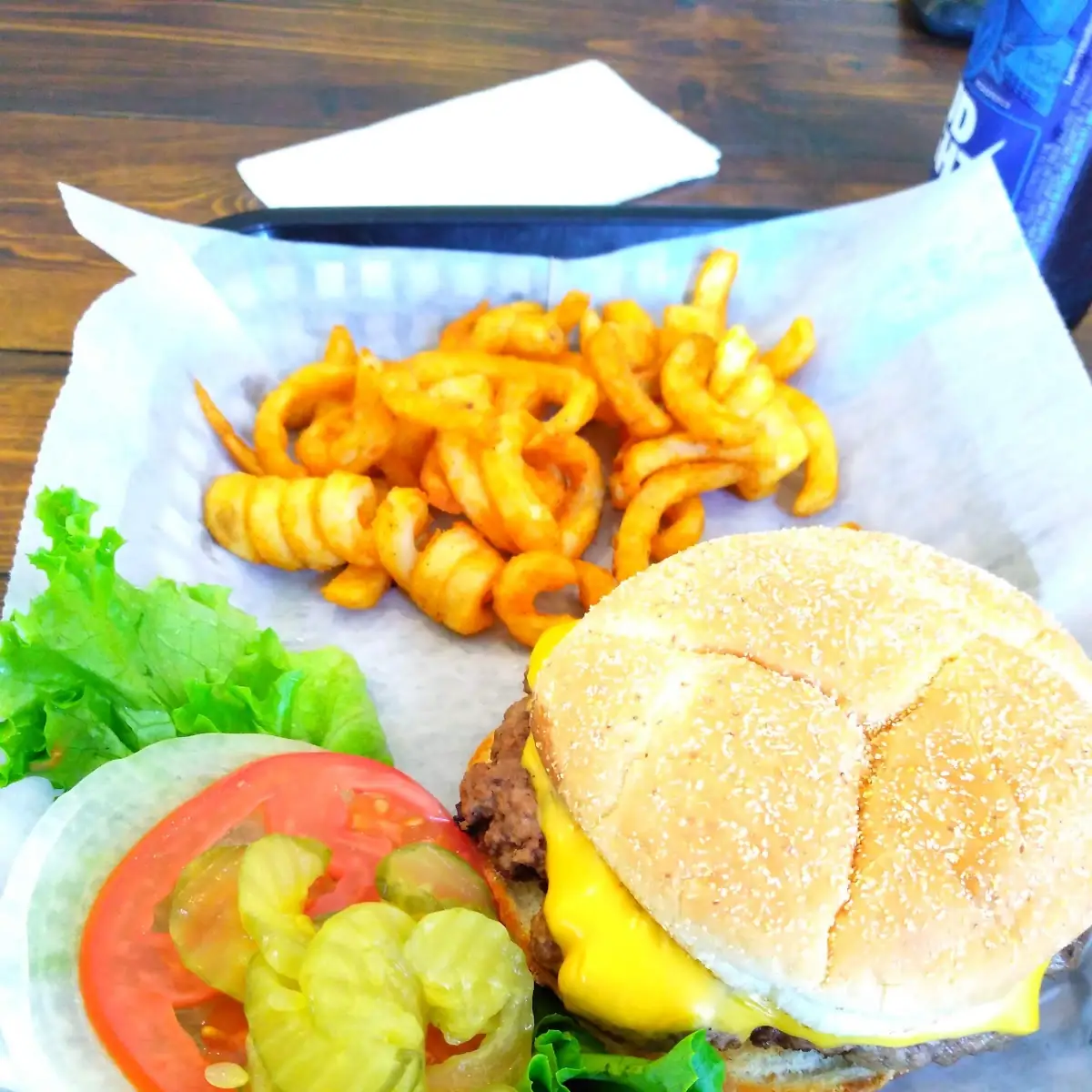 Cheeseburger and Seasoned Curly Fries