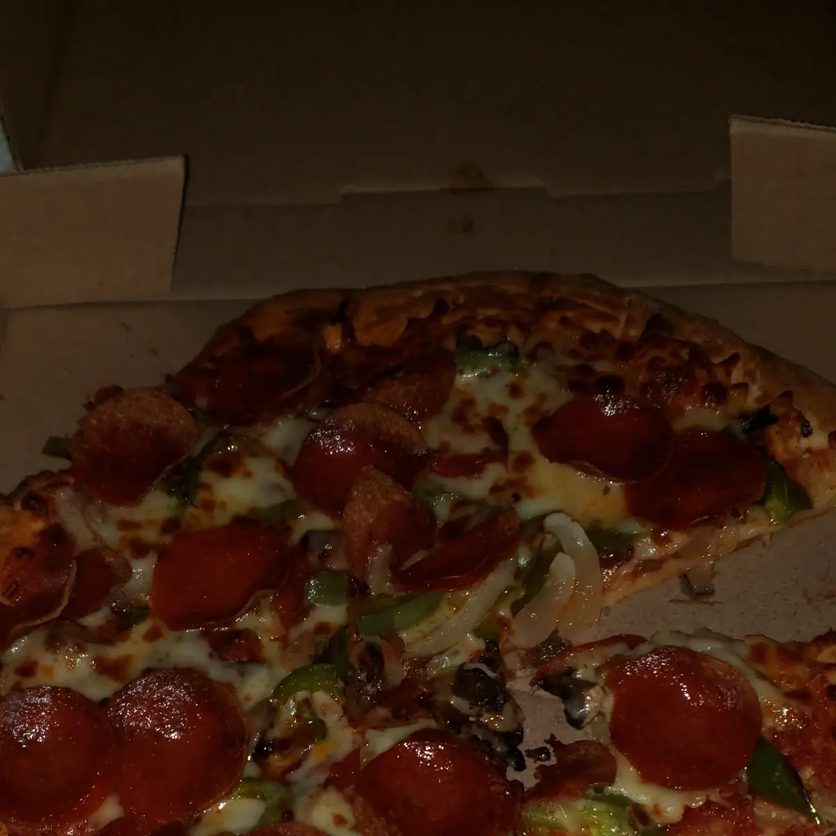 Pepperoni Green Peppers and Mushrooms Pizza