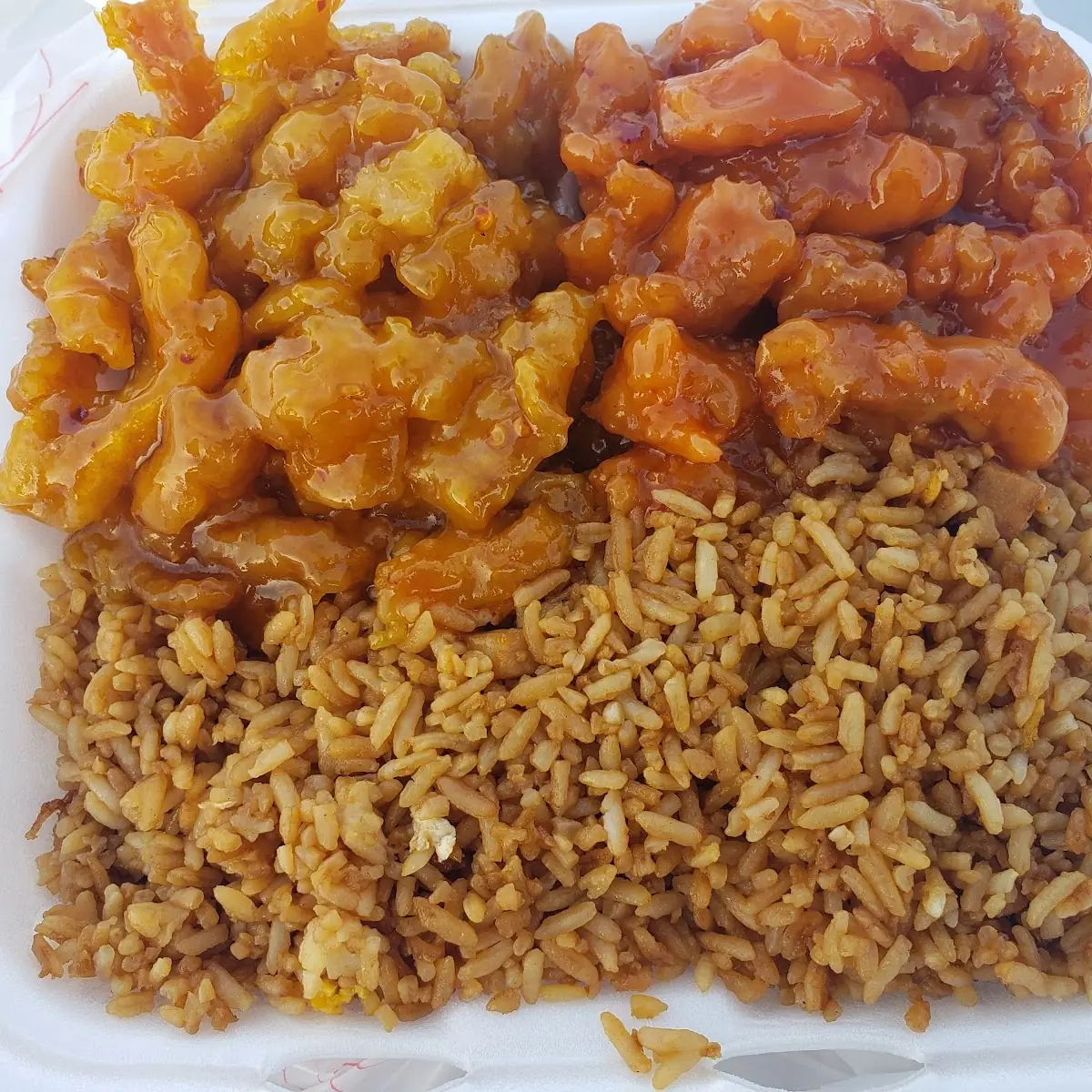 Hunan Chicken and Orange Chicken with Fried Rice