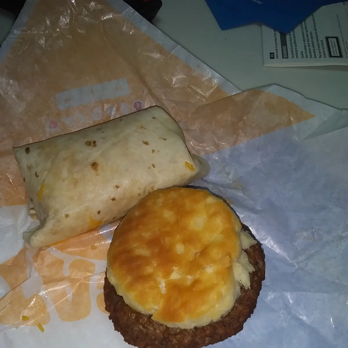 Breakfast Burrito and Sausage Biscuit