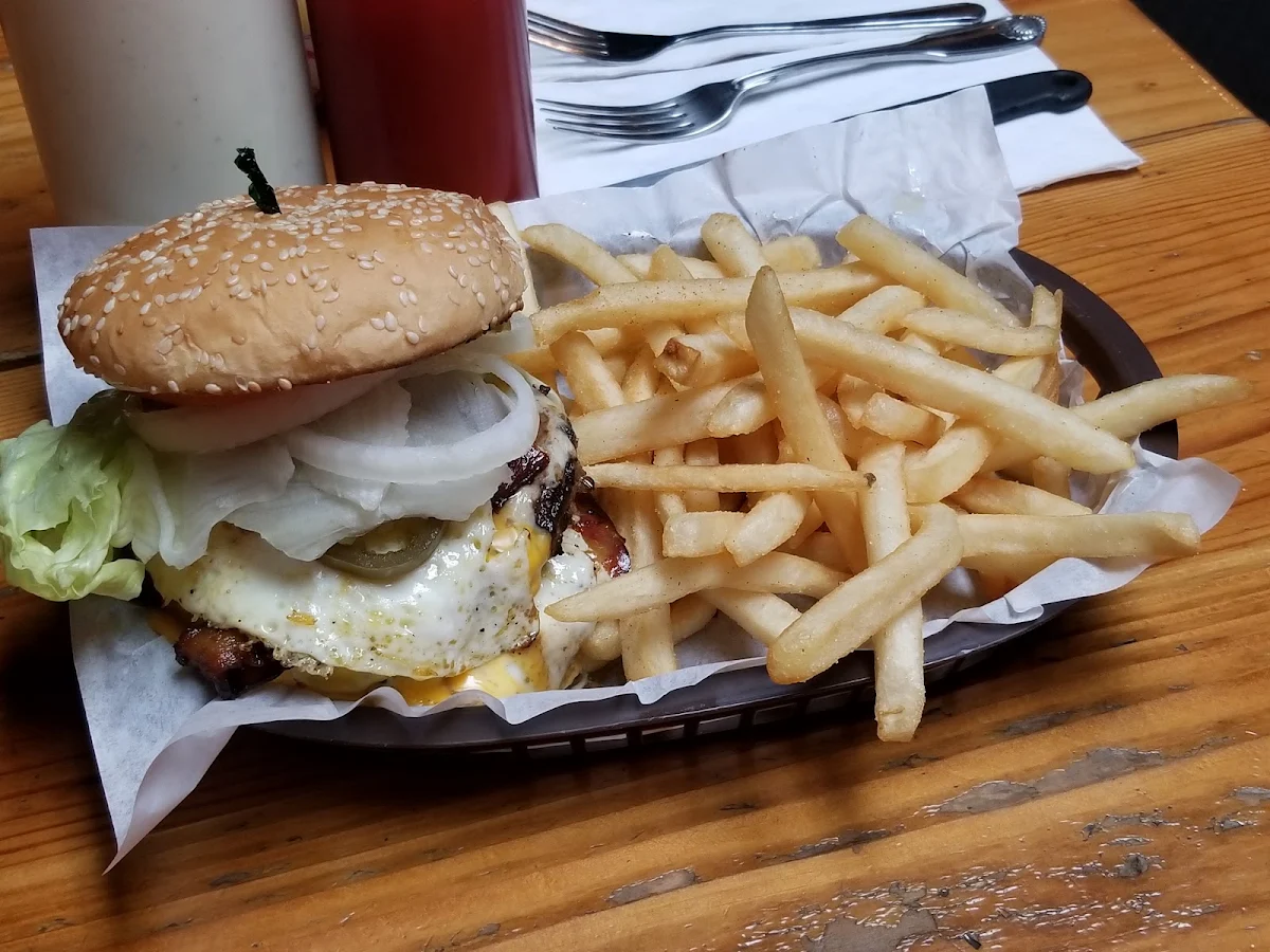 dbl Bacon Burger Jalapenos and Fried Egg