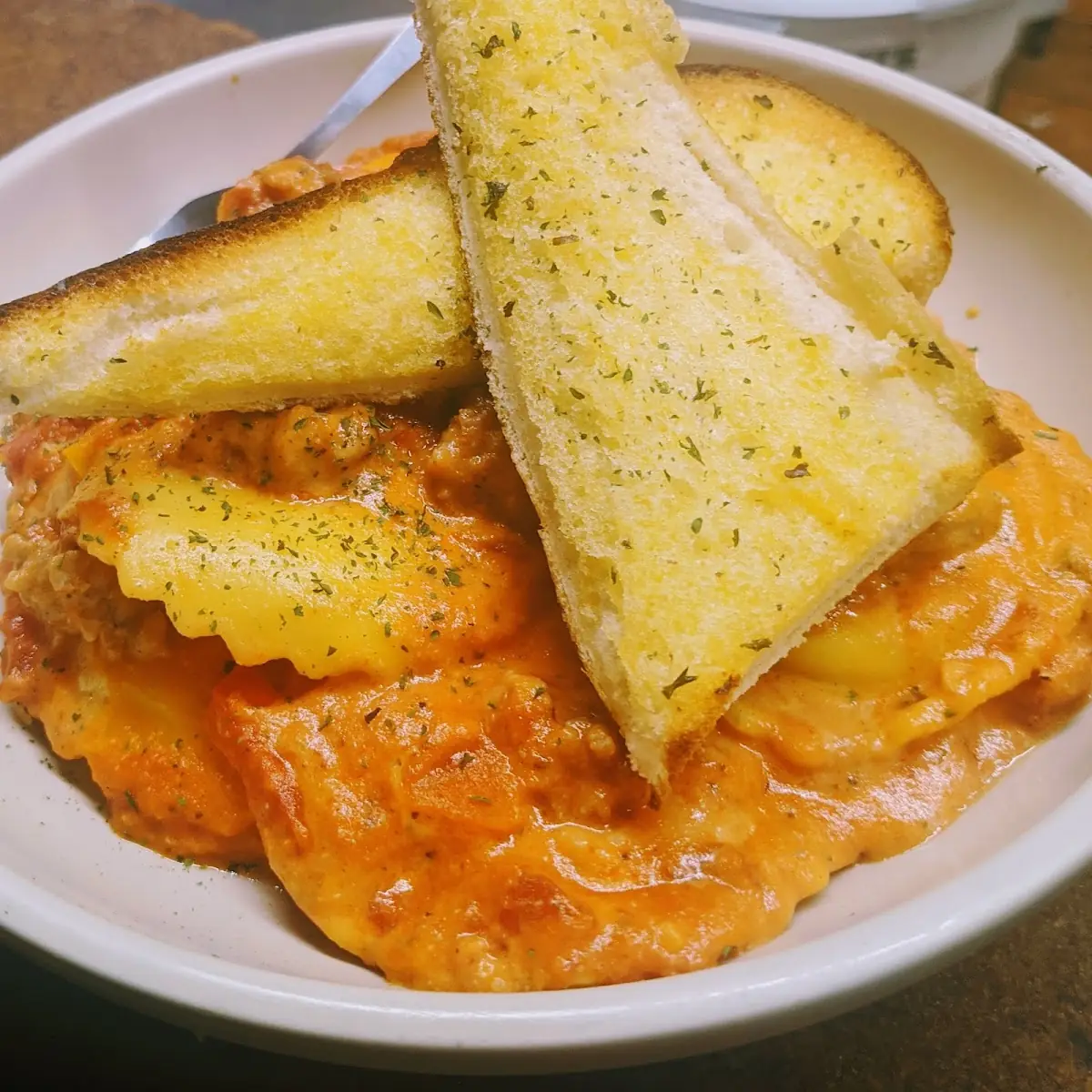 Ravioli and Garlic Bread