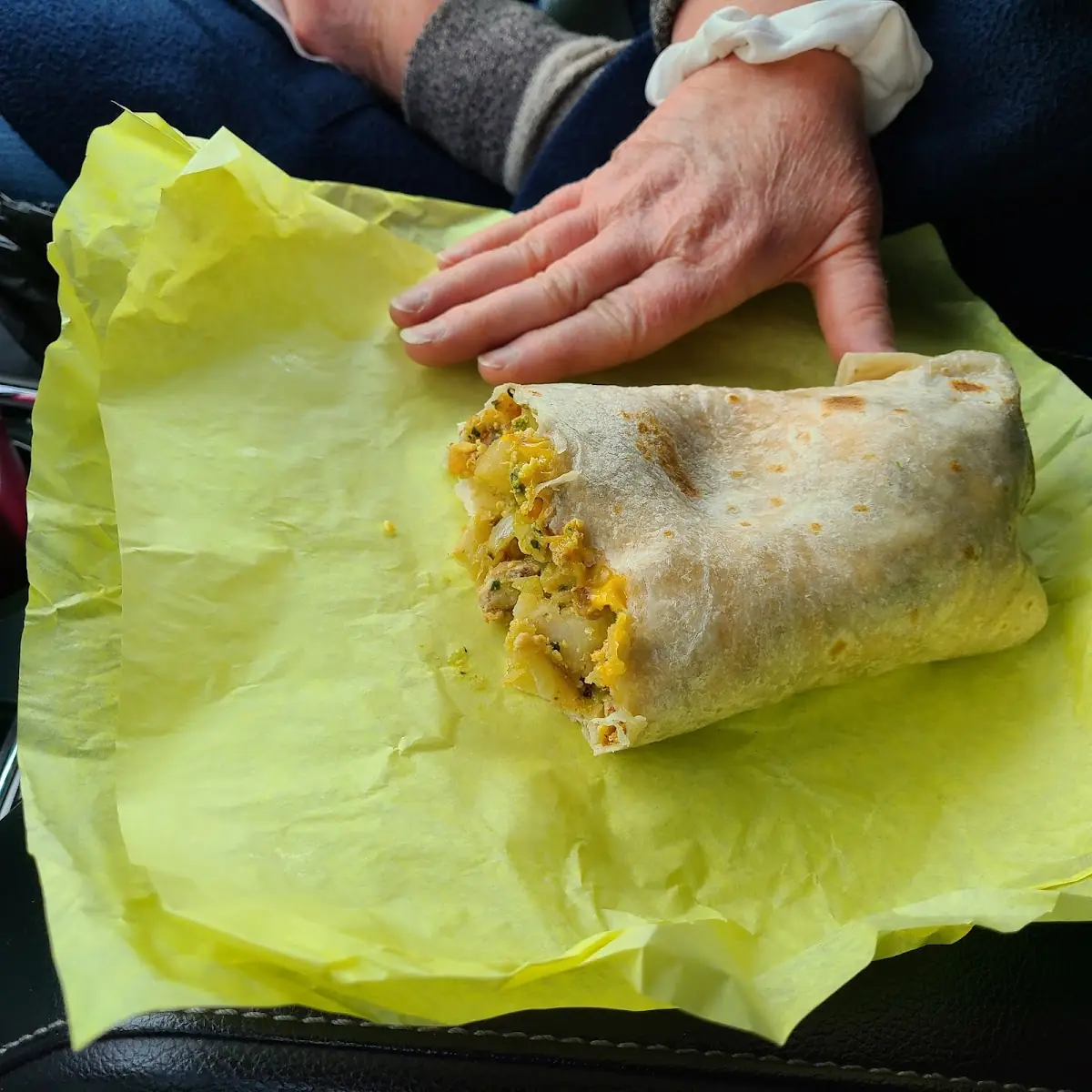 Bacon Breakfast Burrito Half Eaten