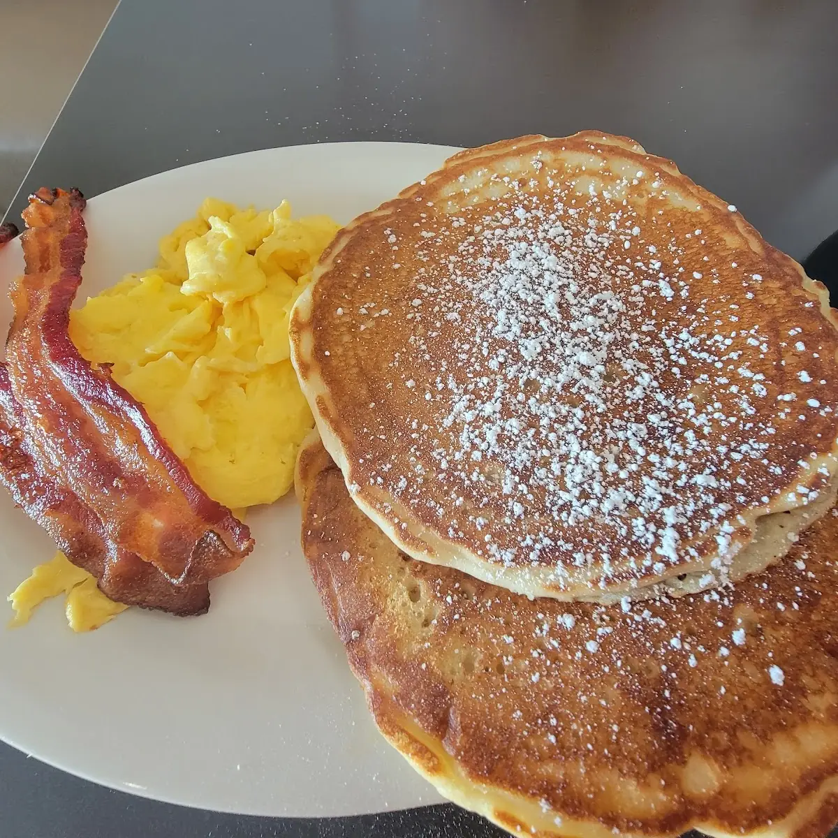 Pancakes with Bacon and Scrambled Eggs