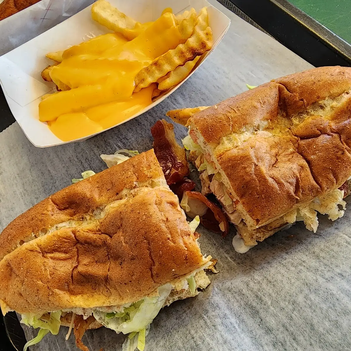 Chicken Bacon Ranch Sandwich and Cheese Fries