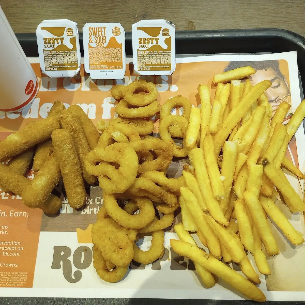 Mozzarella Sticks Onion Rings and Fries