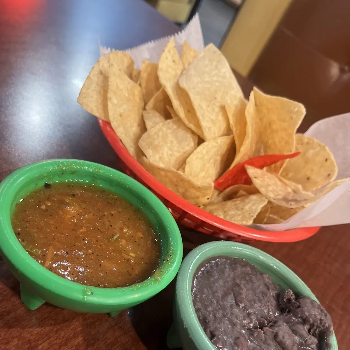 Chips Salsa and Beans