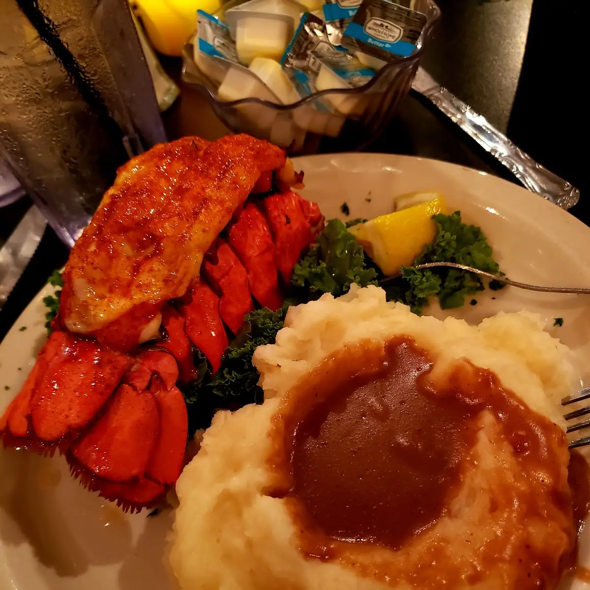 Lobster Tail and Mashed Potatoes with Gravy