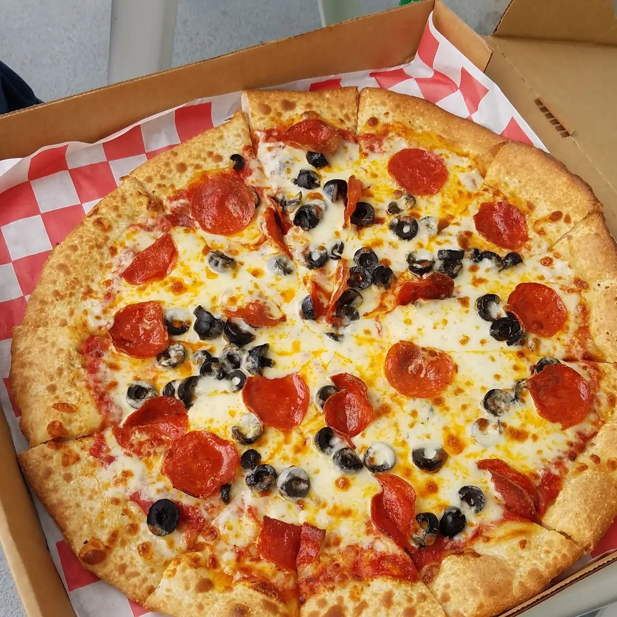 Pepperoni and Black Olive Pizza