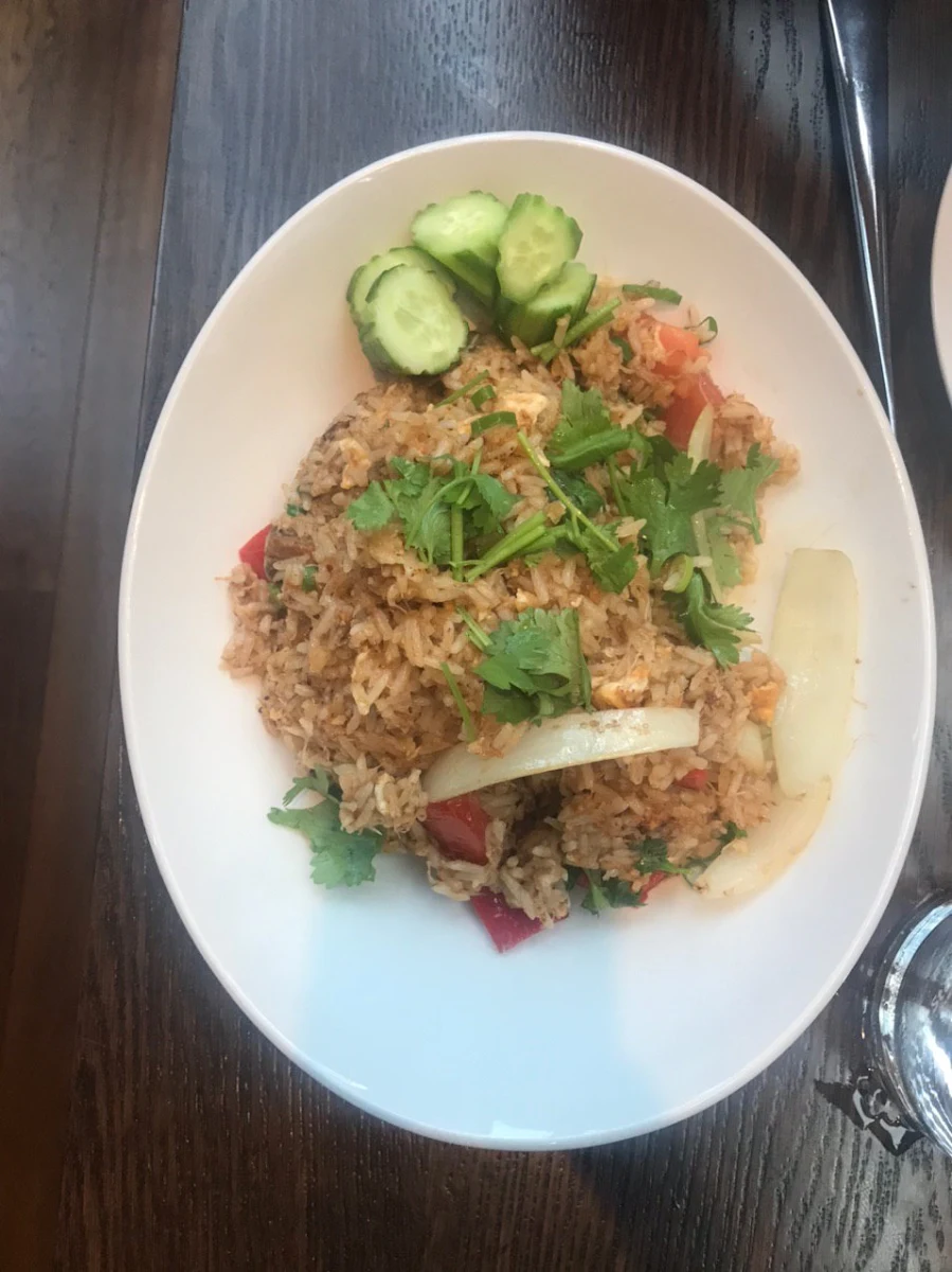 Spicy Prawn Fried Rice with Wonton Chips, Viet
