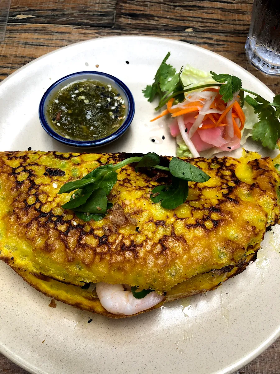 Vietnamese Pancake with Pork Prawn Coconut and Chilli Sauce