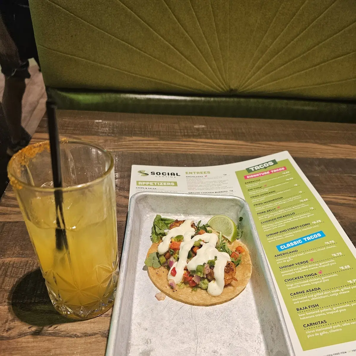 Cocktail and Shrimp Tacos