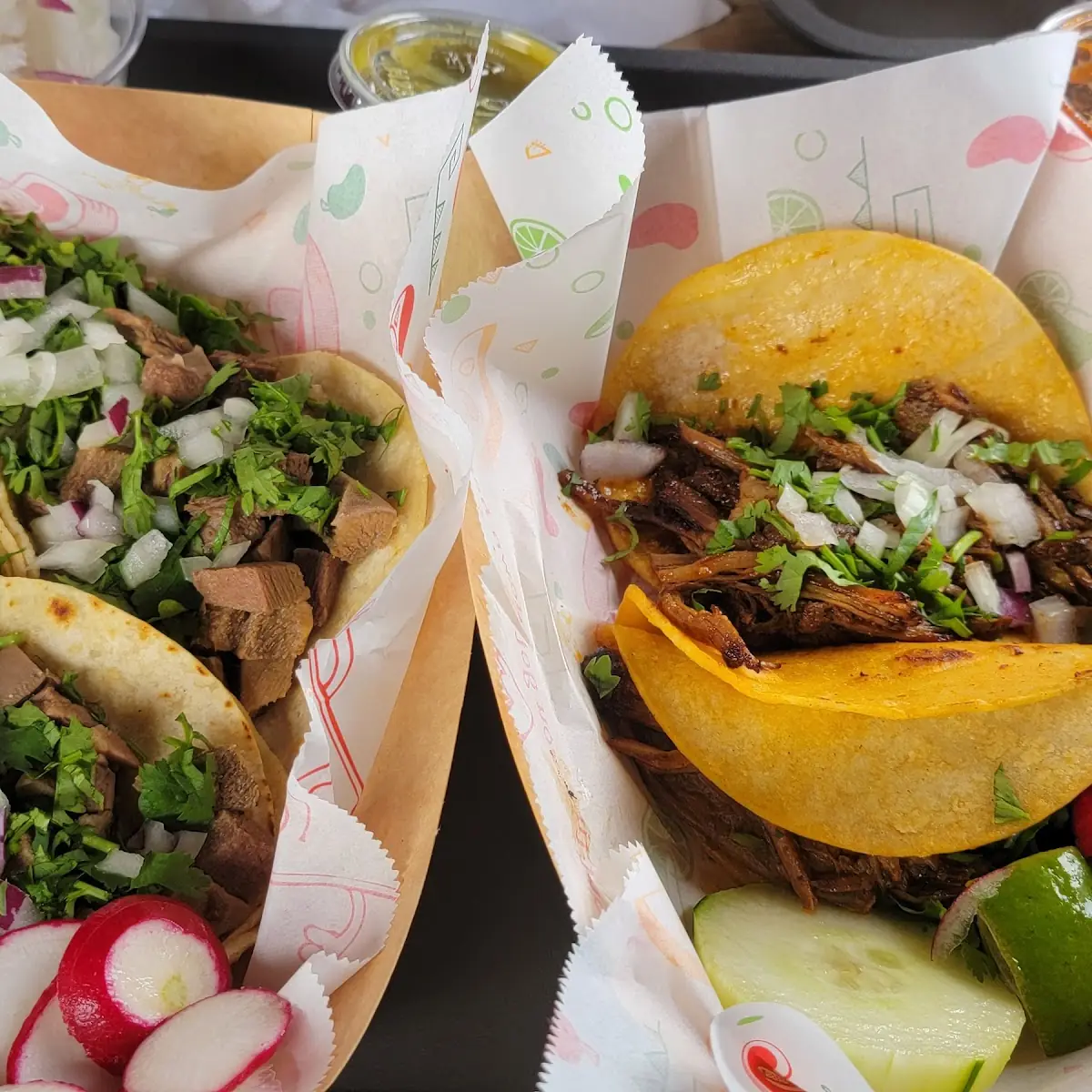 Two Carne Asada Street Tacos Pico Onion and Cilantro
