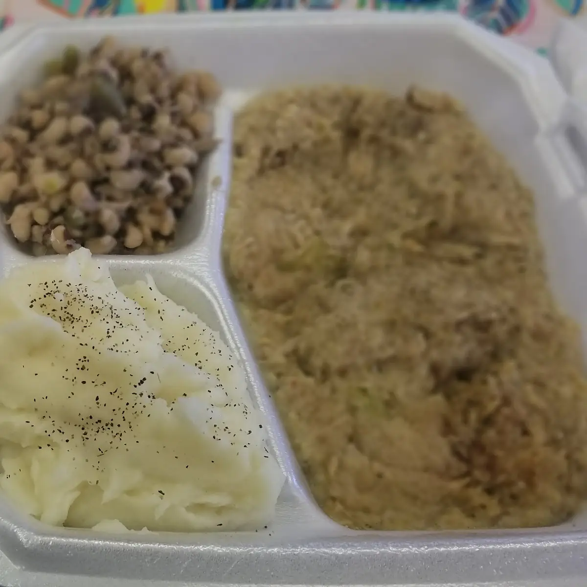 Hamburger Steak Mashed Potatoes Field Peas Corn Bread