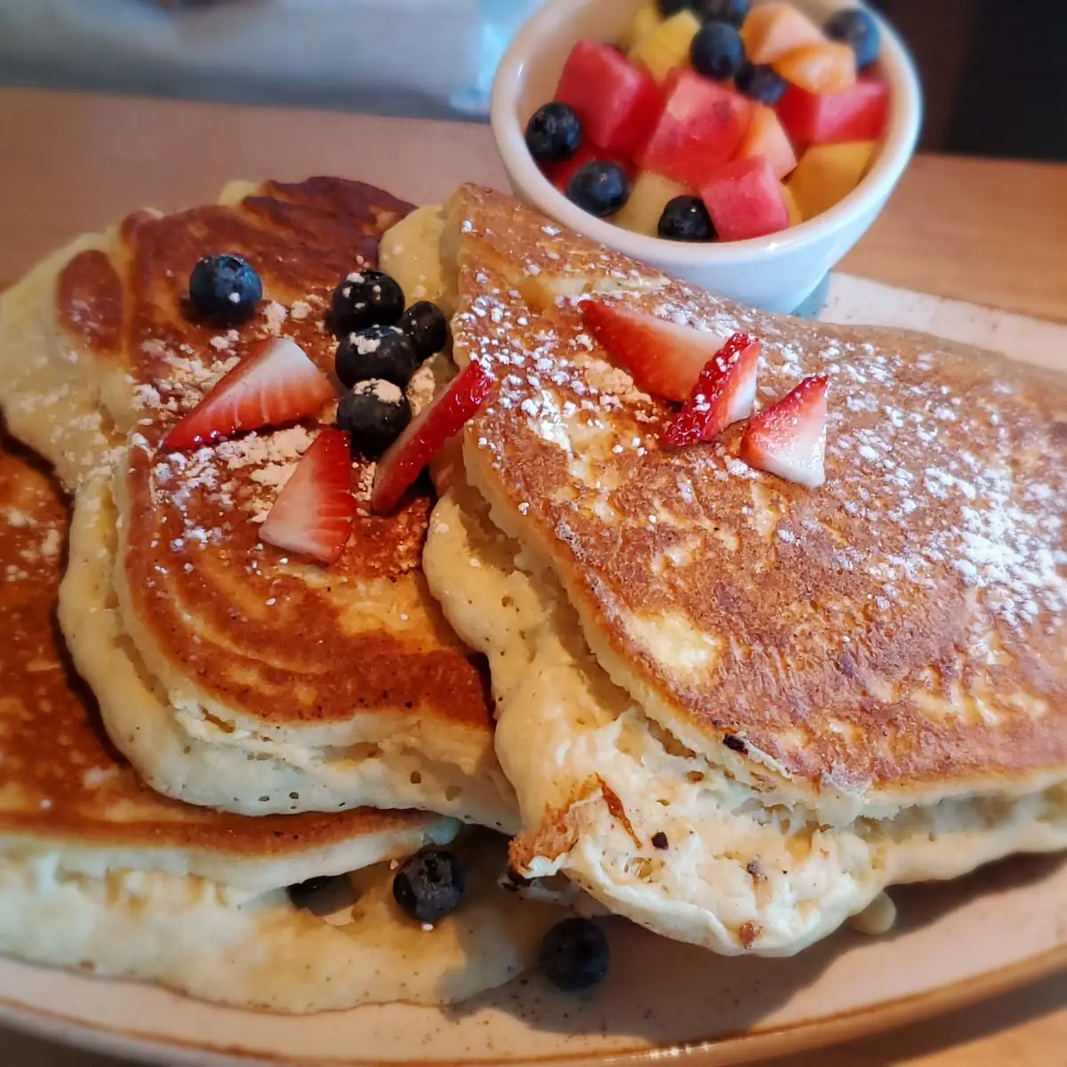 Blueberry Pancake with Fruit Bowl