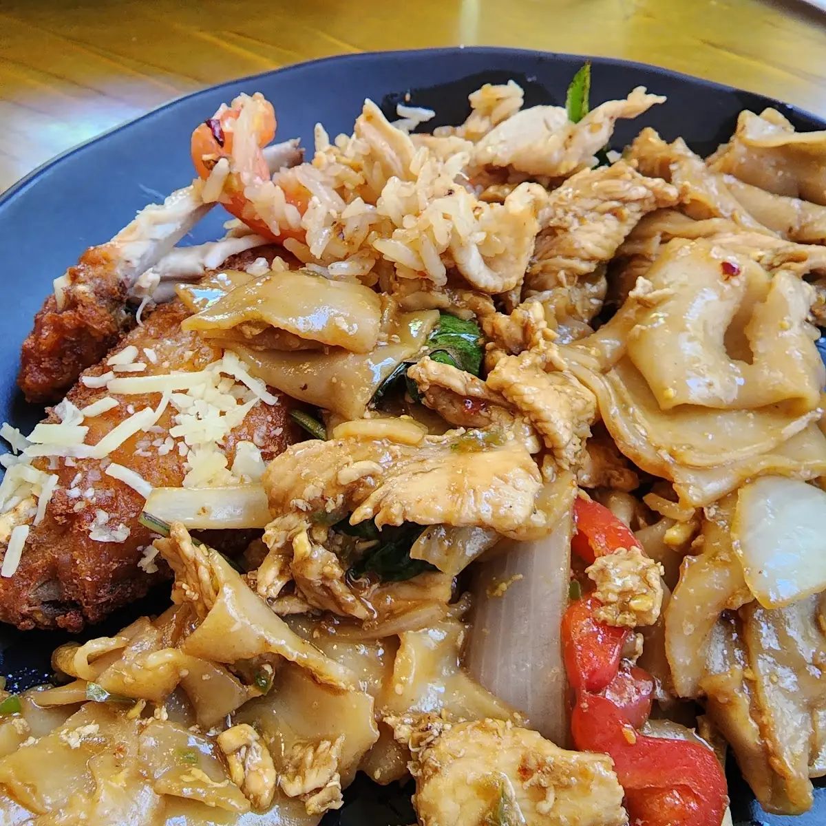 Chicken Drunken Noodles with Fried Rice