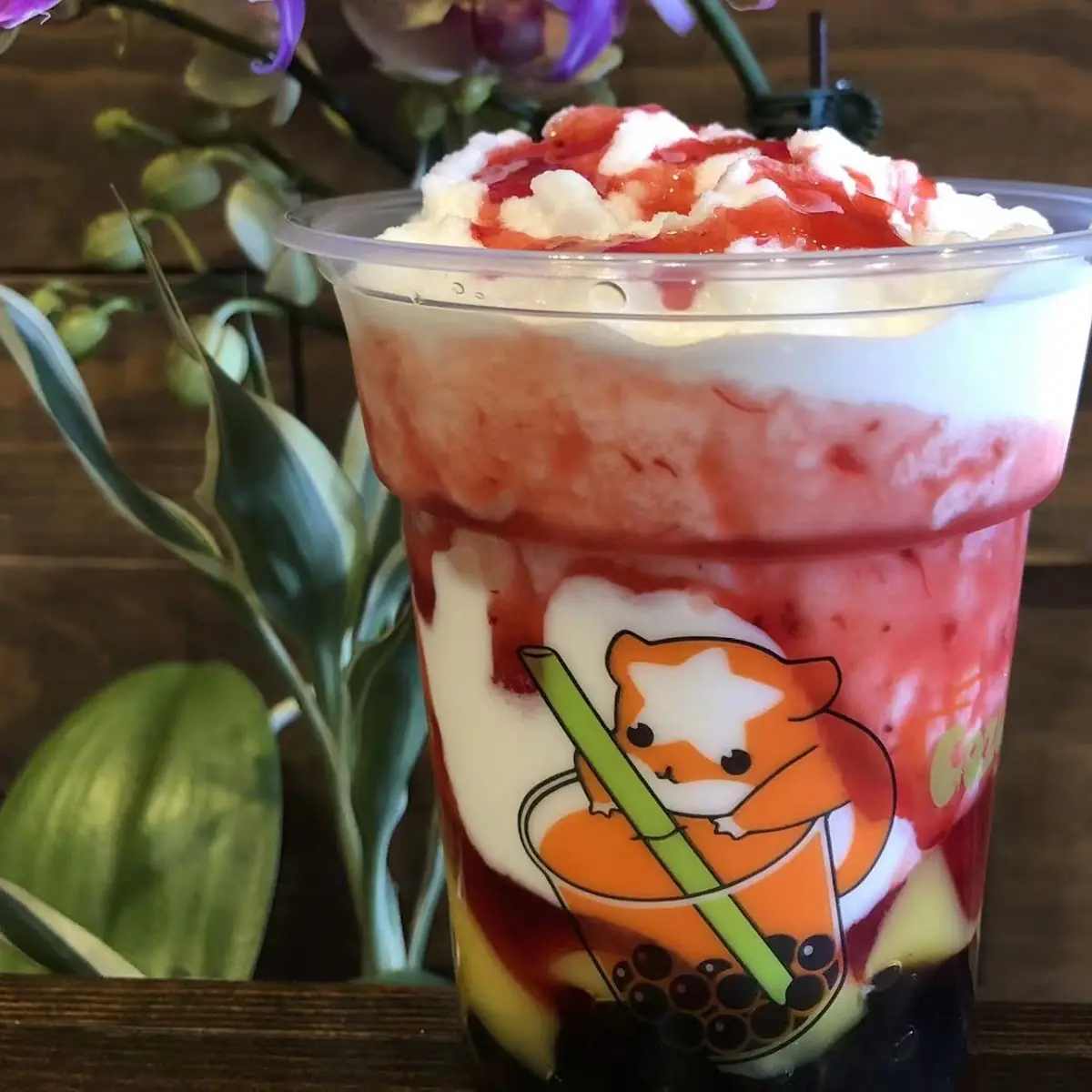 Strawberry Egg Pudding Boba