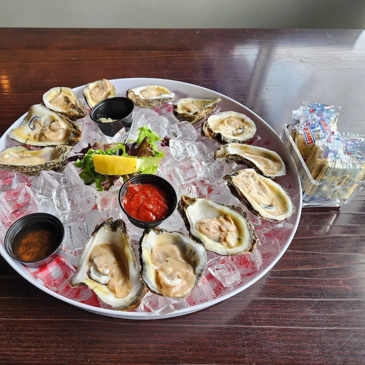 Fresh Oysters on Ice with Sauces