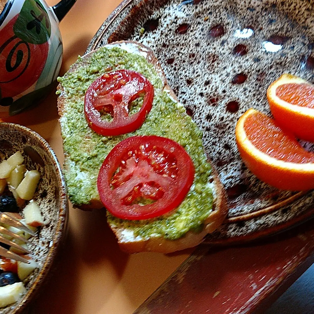 Fruit Bowl Goat Cheese & Pesto Toast