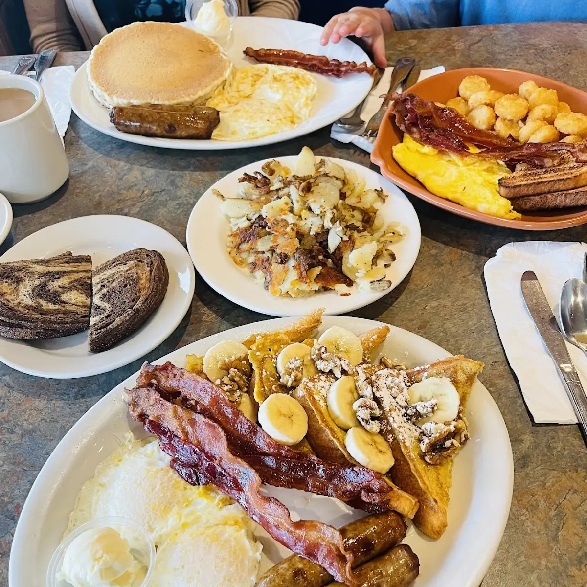 Breakfast Platter with Pancakes Eggs