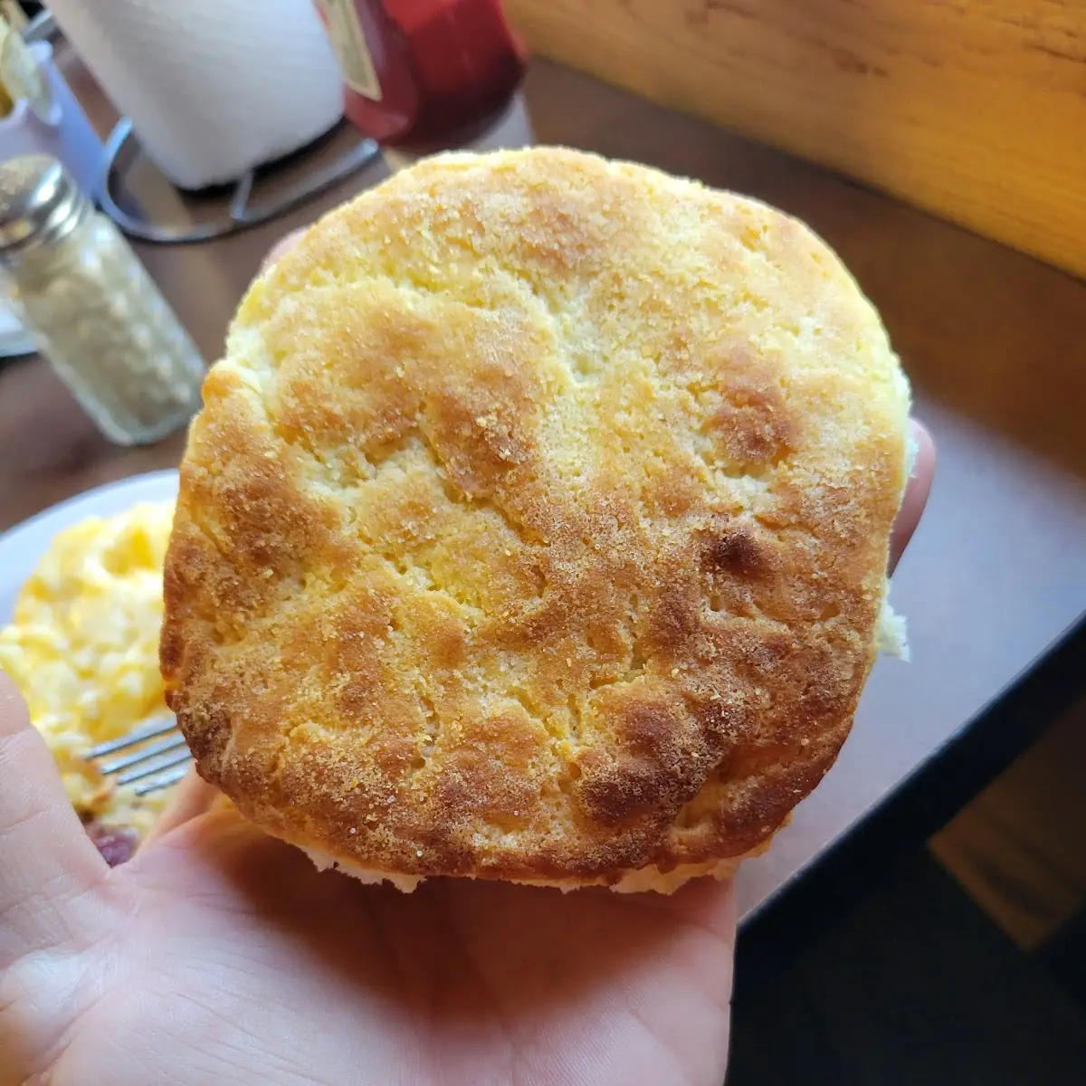 Cathead Biscuit with Bacon Eggs and Hash Brown Casserole