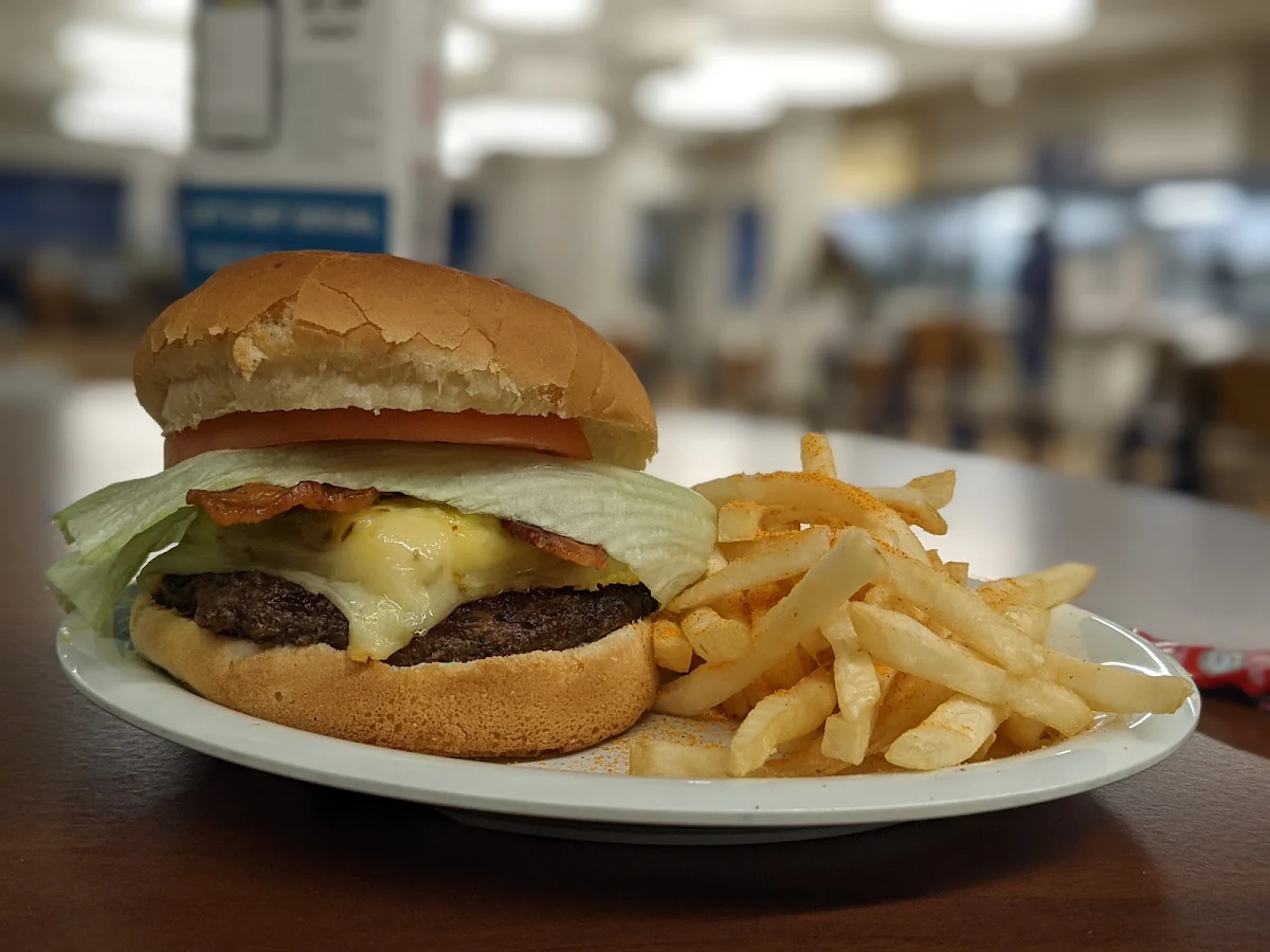 Bacon Egg and Cheese Burger with Fries