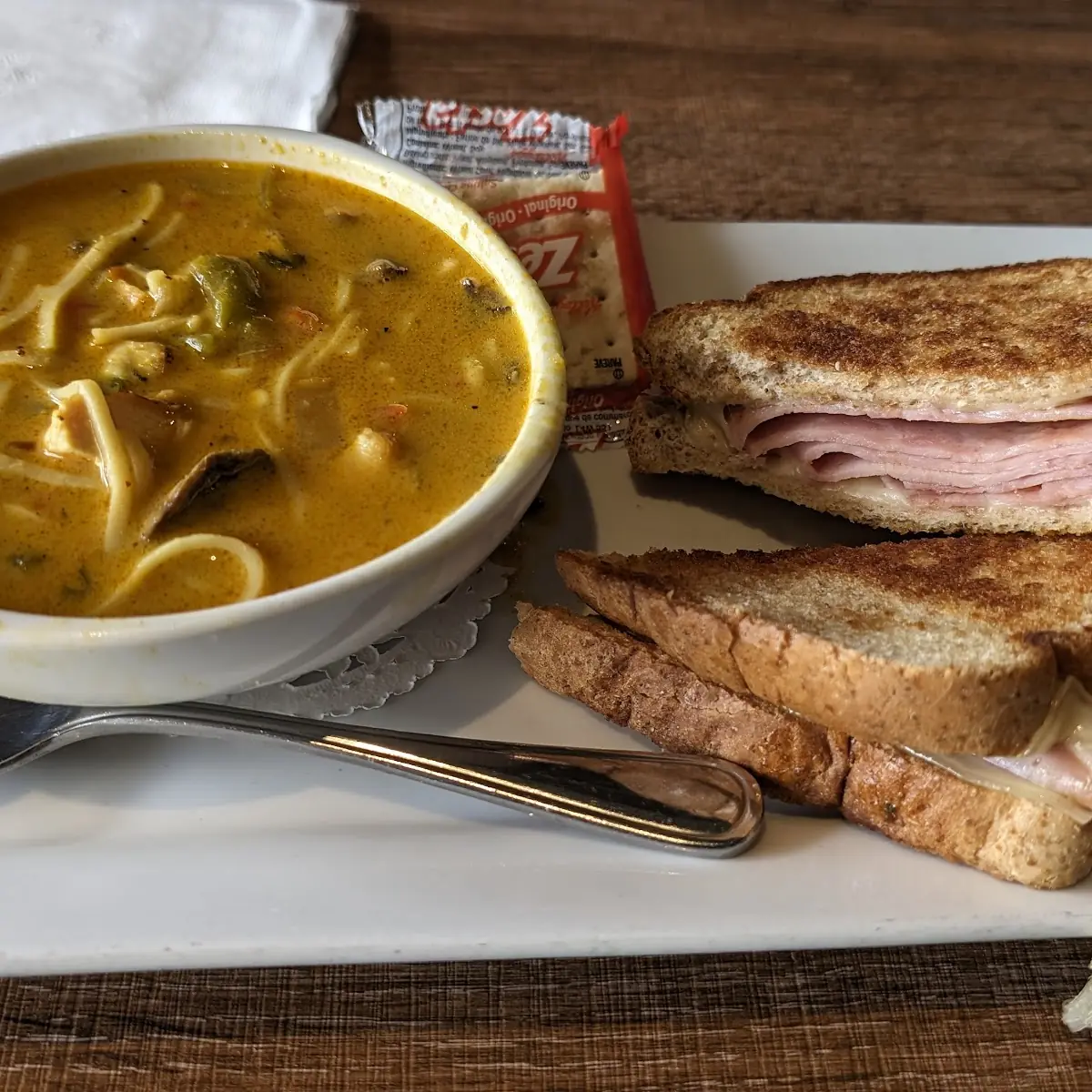 Ham and Cheese Sandwich with Coconut Curry Chicken Soup