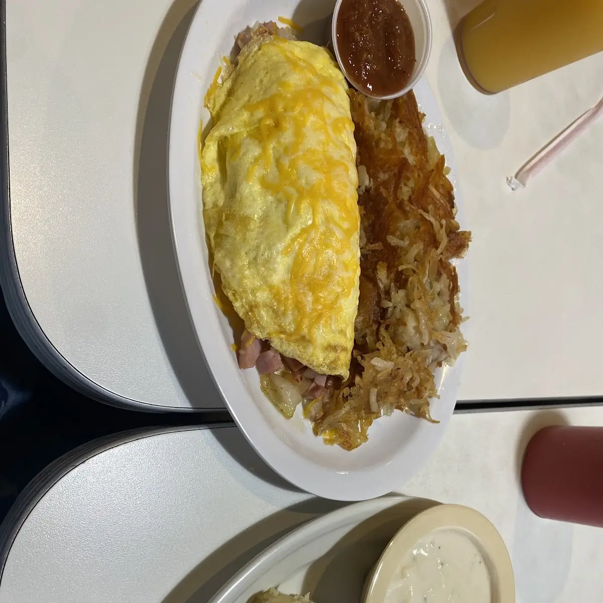 Western Omelet with Hash Browns with Biscuit and Gray