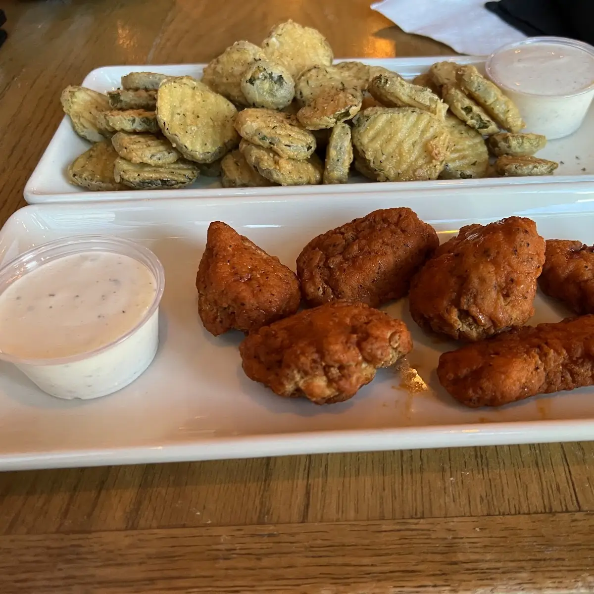 Buffalo Boneless Chicken Wings and Pickle Chips