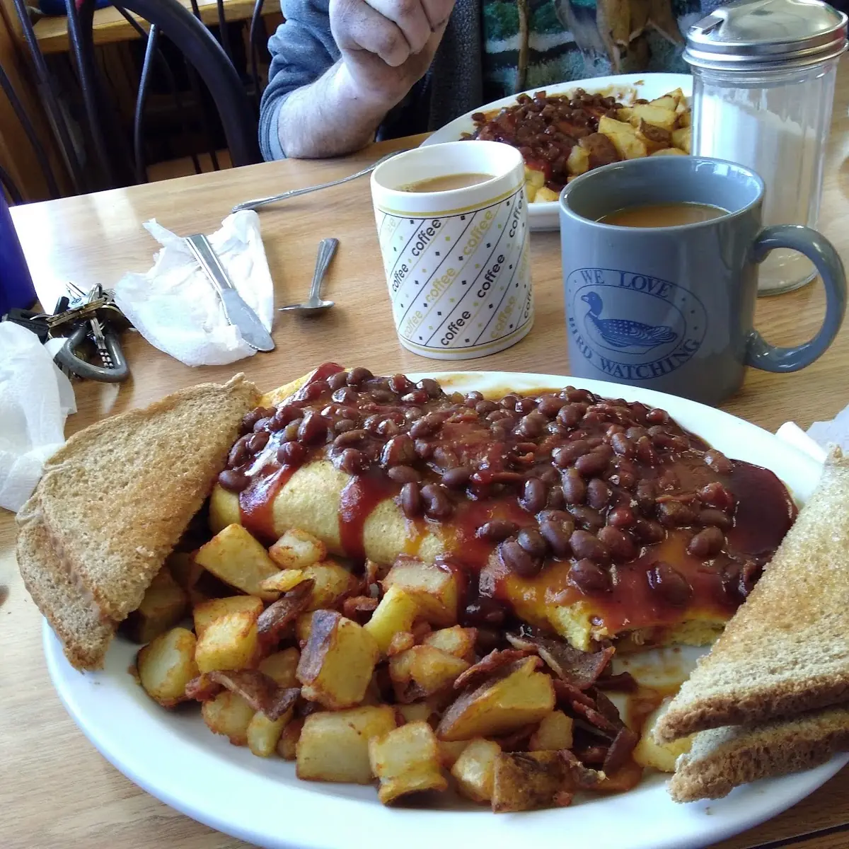 Pulled Pork Omelette with Baked Beans & Special Sauce