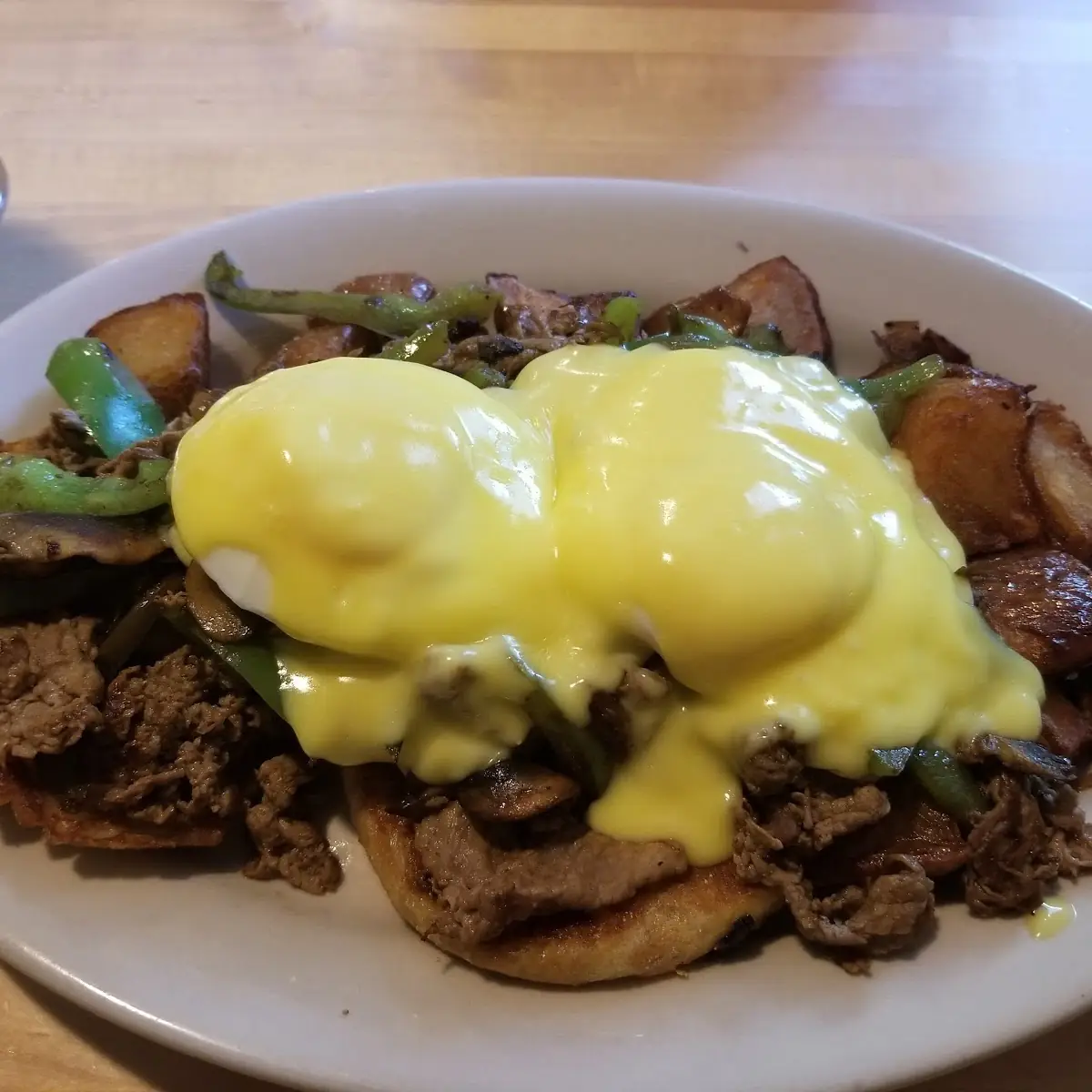 Corned Beef Hash Benedict with Home Fries
