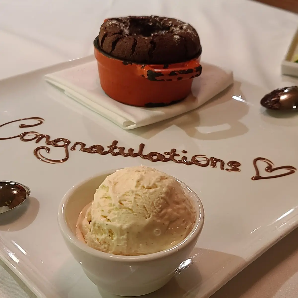 Chocolate Souffle with Vanilla Bean Ice Cream