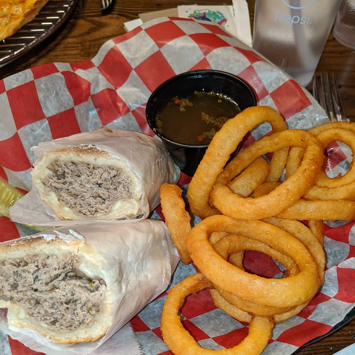 Italian Beef Sandwich with Onion Rings