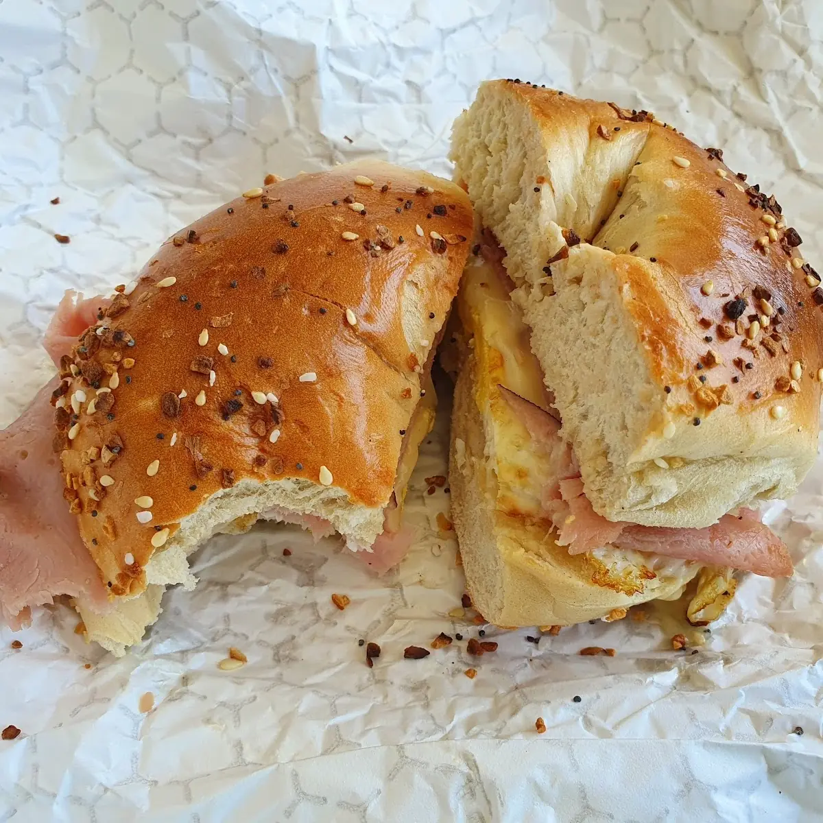 Everything Bagel with Ham and Cheese